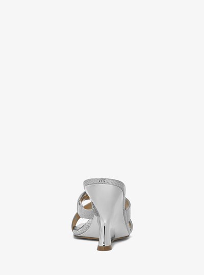 Nadina Metallic Snake Embossed Leather Mule in SILVER | Michael Kors
