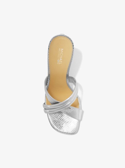 Nadina Metallic Snake Embossed Leather Mule in SILVER | Michael Kors