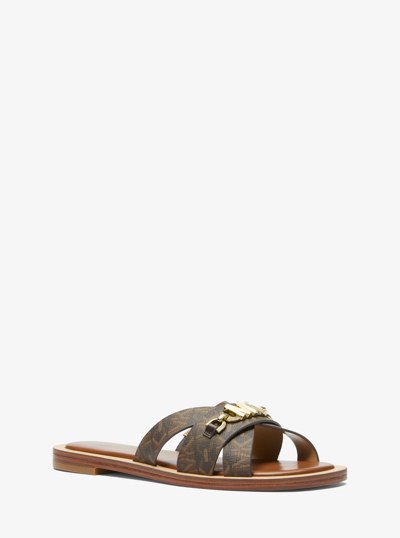 Tiffanie Empire Signature Logo Slide Sandal in BROWN/LUGGAGE | Michael Kors