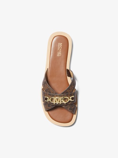 Tiffanie Empire Signature Logo Slide Sandal in BROWN/LUGGAGE | Michael Kors