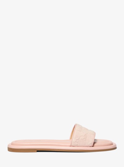 Dana Logo Embossed Denim Slide Sandal in ROSEWATER | Michael Kors