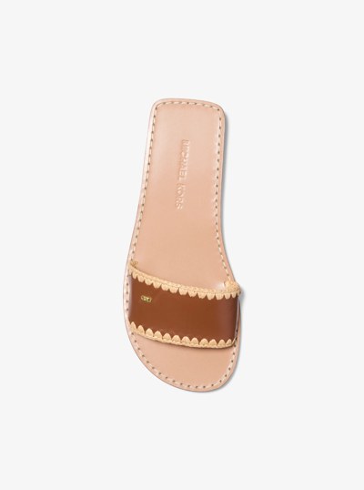 Drea Leather Slide Sandal in LUGGAGE | Michael Kors