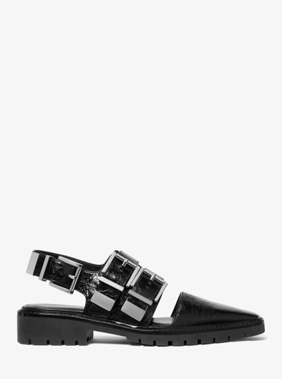 Darrington Crackled Patent Leather Slingback Loafer in BLACK | Michael Kors