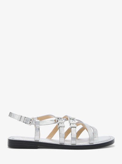 Darrington Crackled Metallic Leather Sandal in SILVER | Michael Kors