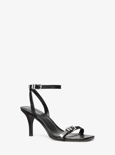 Darrington Crackled Leather Sandal in BLACK | Michael Kors