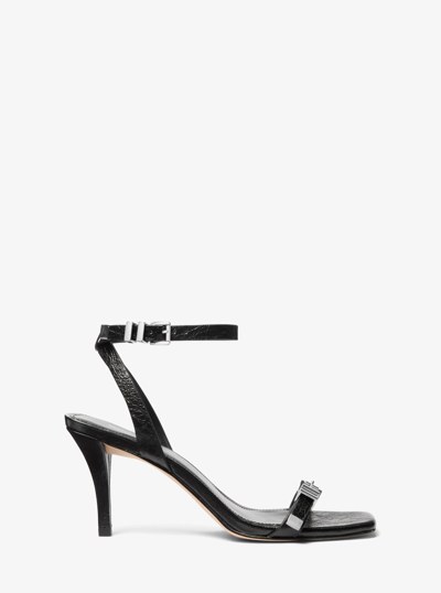 Darrington Crackled Leather Sandal in BLACK | Michael Kors