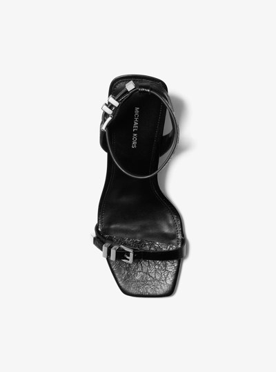 Darrington Crackled Leather Sandal in BLACK | Michael Kors