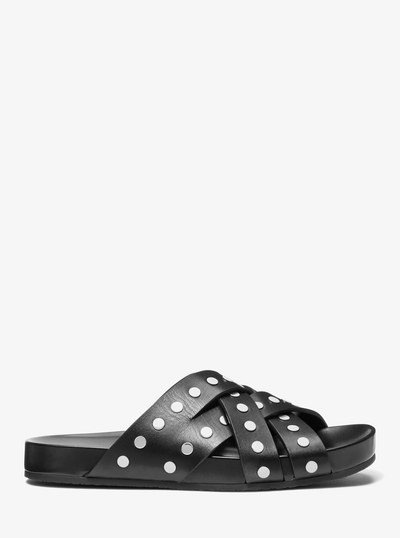 Irene Studded Leather Flat Sandal in BLACK | Michael Kors