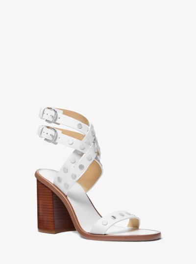 Irene Studded Leather Block Heel Sandal in OPTIC WHITE | Michael Kors