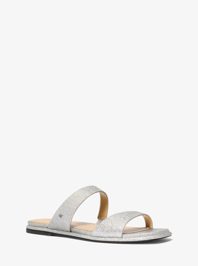 Jaida Glitter Embellished Leather Sandal in SILVER | Michael Kors