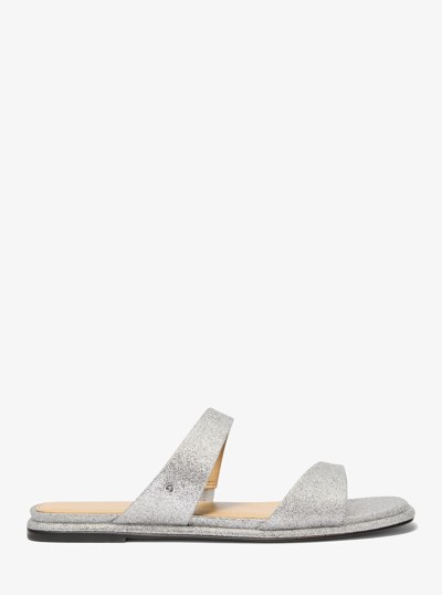 Jaida Glitter Embellished Leather Sandal in SILVER | Michael Kors