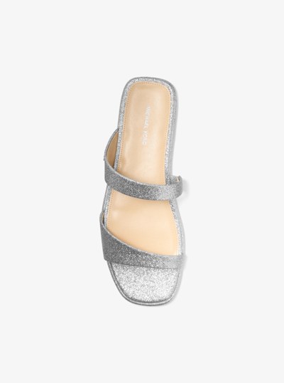Jaida Glitter Embellished Leather Sandal in SILVER | Michael Kors