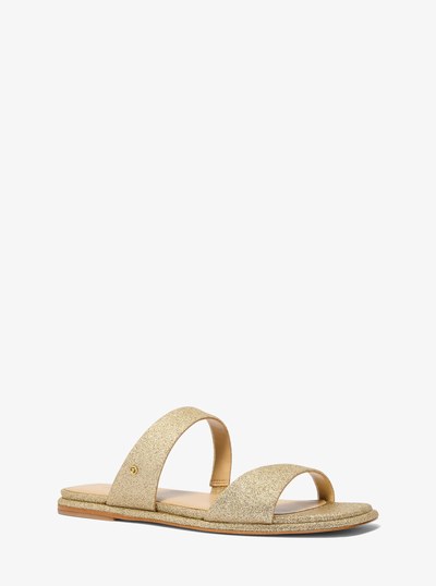 Jaida Glitter Embellished Leather Sandal in PALE GOLD | Michael Kors