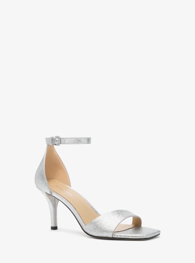 Jaida Metallic Leather Sandal in SILVER | Michael Kors