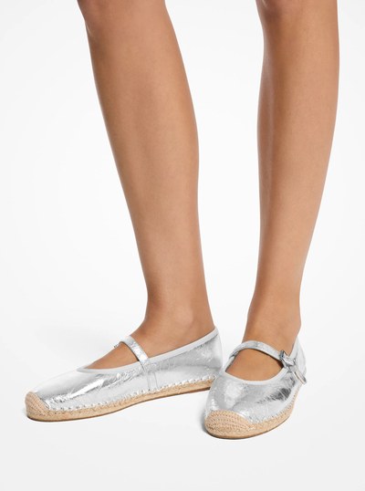 Lynn Metallic Leather Ballet Espadrille in SILVER | Michael Kors