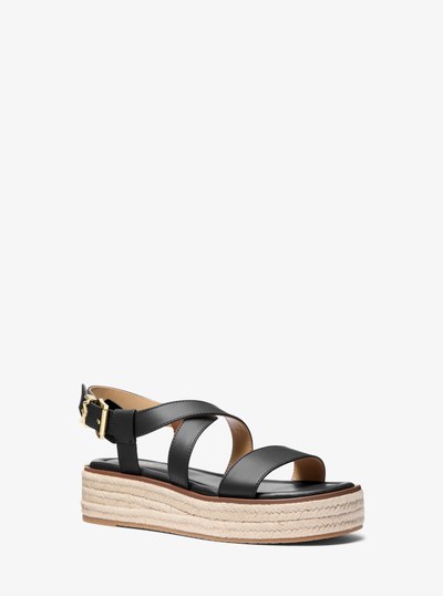 Lynn Leather Platform Espadrille Sandal in BLACK | Michael Kors