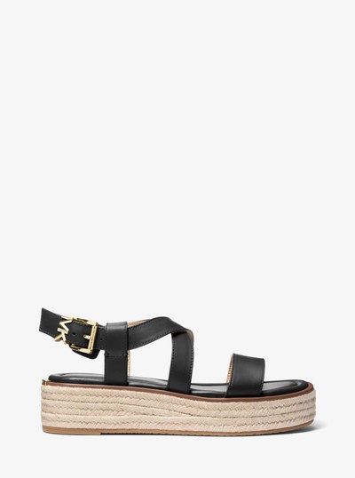 Lynn Leather Platform Espadrille Sandal in BLACK | Michael Kors