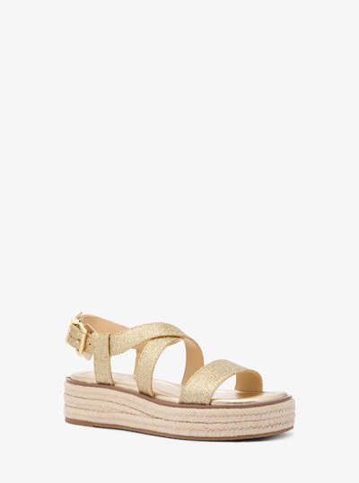 Lynn Metallic Leather Platform Espadrille Sandal in PALE GOLD | Michael Kors