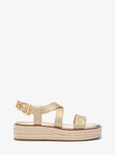 Lynn Metallic Leather Platform Espadrille Sandal in PALE GOLD | Michael Kors