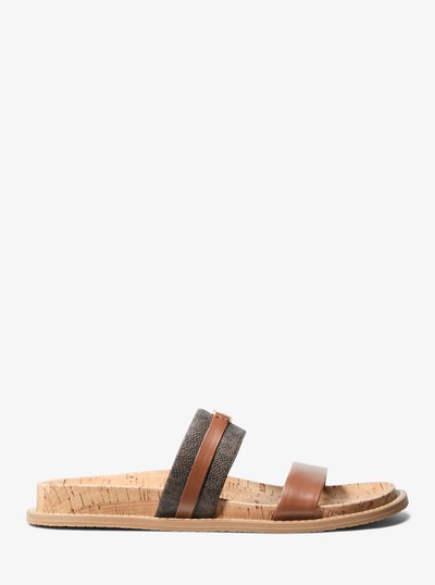 Mandy Signature Logo Flat Sandal in BROWN/LUGGAGE | Michael Kors