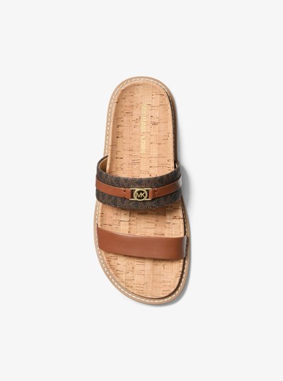 Mandy Signature Logo Flat Sandal in BROWN/LUGGAGE | Michael Kors