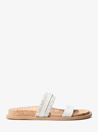 Mandy Signature Logo Flat Sandal in VAN/CREAM | Michael Kors
