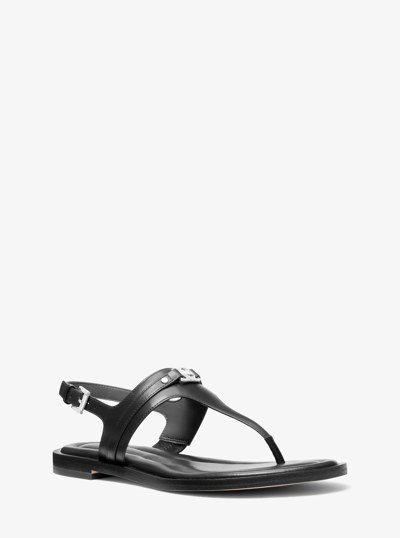 Mandy Leather T-Strap Sandal in BLACK | Michael Kors