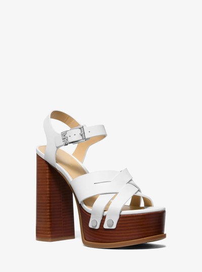 Nora Leather Platform Sandal in OPTIC WHITE | Michael Kors