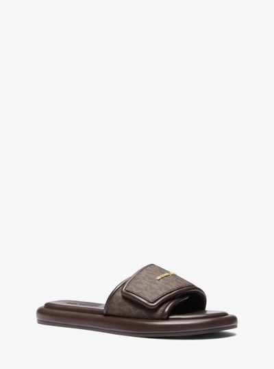 Suki Signature Logo Slide Sandal in BROWN | Michael Kors