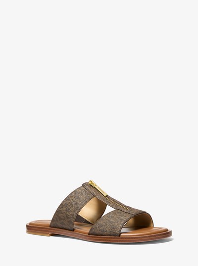 Berkley Signature Logo Slide Sandal in BROWN | Michael Kors