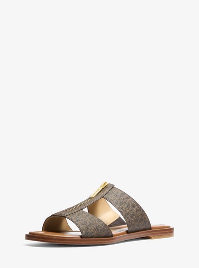 Berkley Signature Logo Slide Sandal in BROWN | Michael Kors