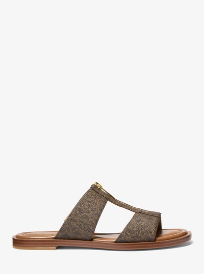 Berkley Signature Logo Slide Sandal in BROWN | Michael Kors