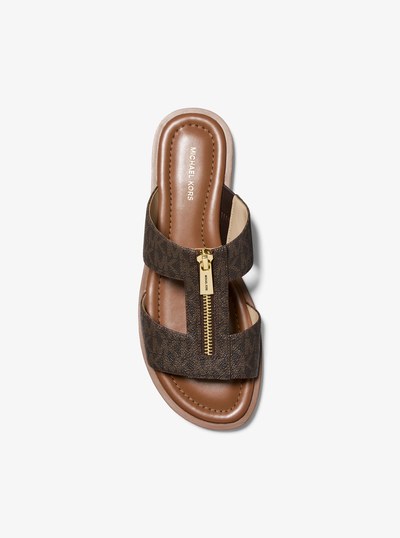 Berkley Signature Logo Slide Sandal in BROWN | Michael Kors