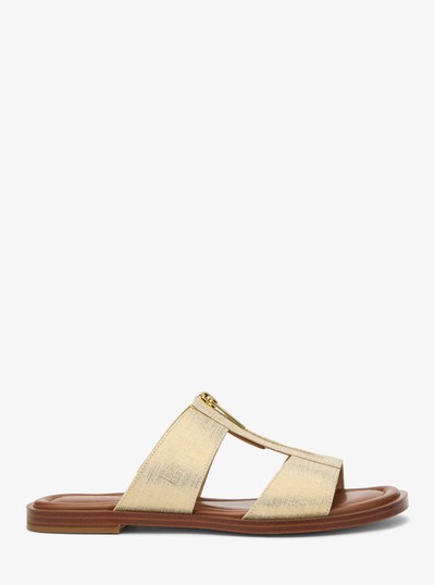 Berkley Metallic Linen Slide Sandal in PALE GOLD | Michael Kors