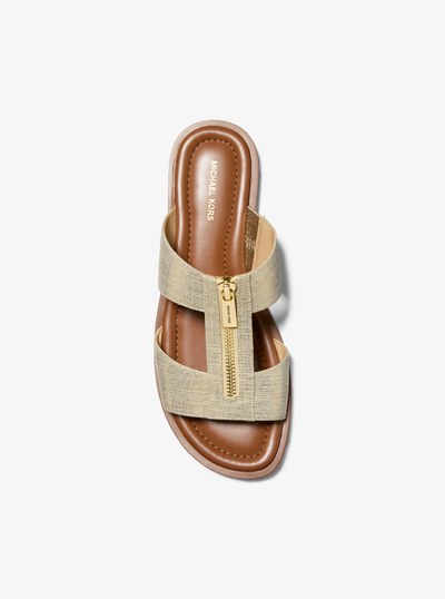 Berkley Metallic Linen Slide Sandal in PALE GOLD | Michael Kors