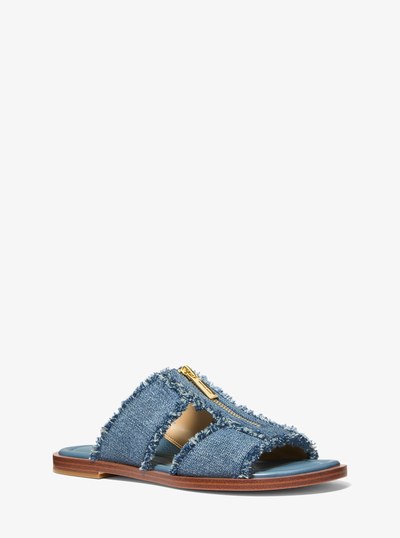 Berkley Frayed Denim Slide Sandal in NEW HRZN WSH | Michael Kors