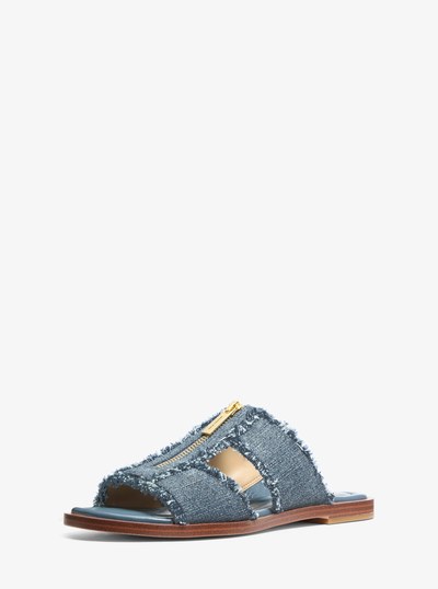 Berkley Frayed Denim Slide Sandal in NEW HRZN WSH | Michael Kors