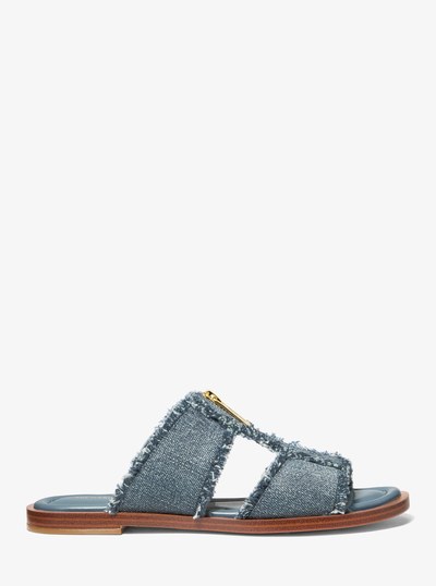 Berkley Frayed Denim Slide Sandal in NEW HRZN WSH | Michael Kors