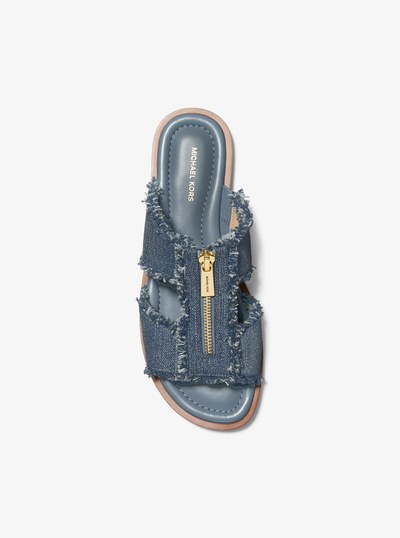 Berkley Frayed Denim Slide Sandal in NEW HRZN WSH | Michael Kors