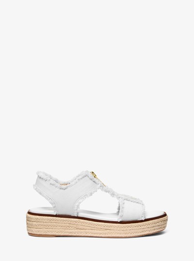 Berkley Frayed Denim Espadrille Sandal in OPTIC WHITE | Michael Kors