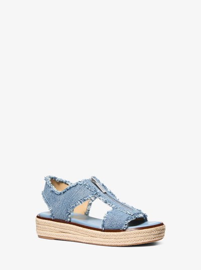 Berkley Frayed Denim Espadrille Sandal in NEW HRZN WSH | Michael Kors