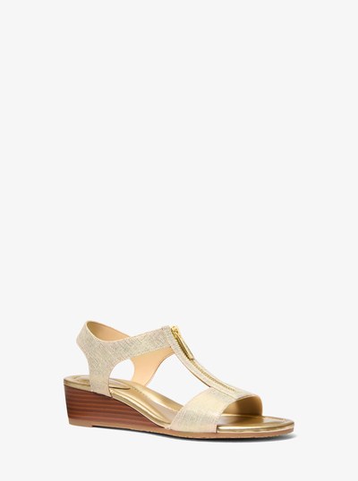 Berkley Metallic Linen Wedge Sandal in PALE GOLD | Michael Kors