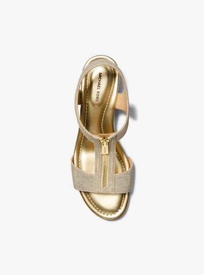 Berkley Metallic Linen Wedge Sandal in PALE GOLD | Michael Kors