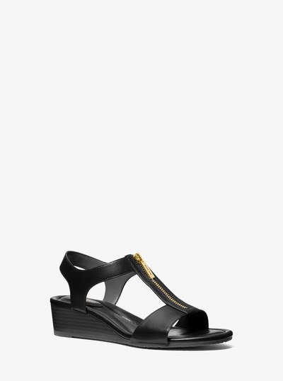 Berkley Leather Wedge Sandal in BLACK | Michael Kors