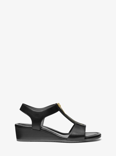 Berkley Leather Wedge Sandal in BLACK | Michael Kors