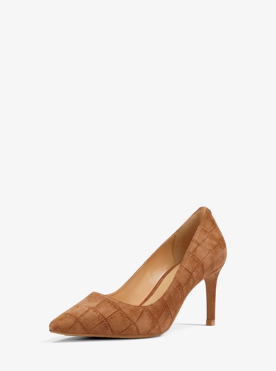 Alina Flex Crocodile Embossed Suede Pump in LUGGAGE | Michael Kors