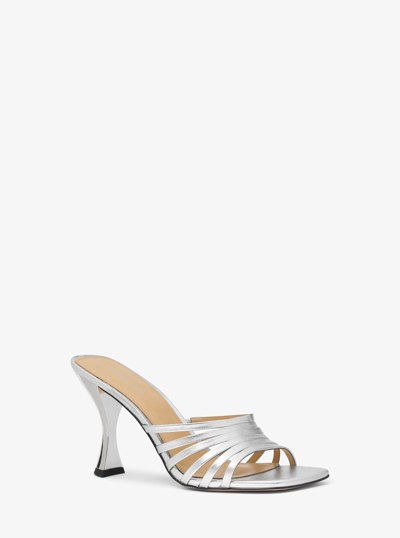 Haisley Metallic Leather Sandal in SILVER | Michael Kors