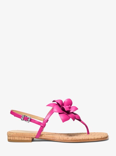 Jacie Floral Embellished Leather T-Strap Sandal in RASPBERRY | Michael Kors