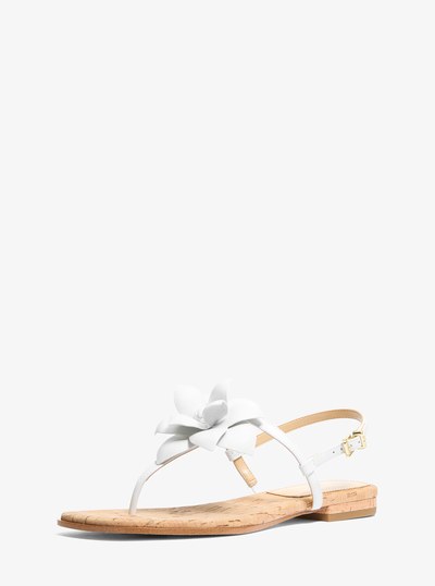 Jacie Floral Embellished Leather T-Strap Sandal in OPTIC WHITE | Michael Kors