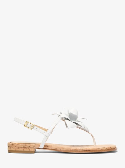 Jacie Floral Embellished Leather T-Strap Sandal in OPTIC WHITE | Michael Kors